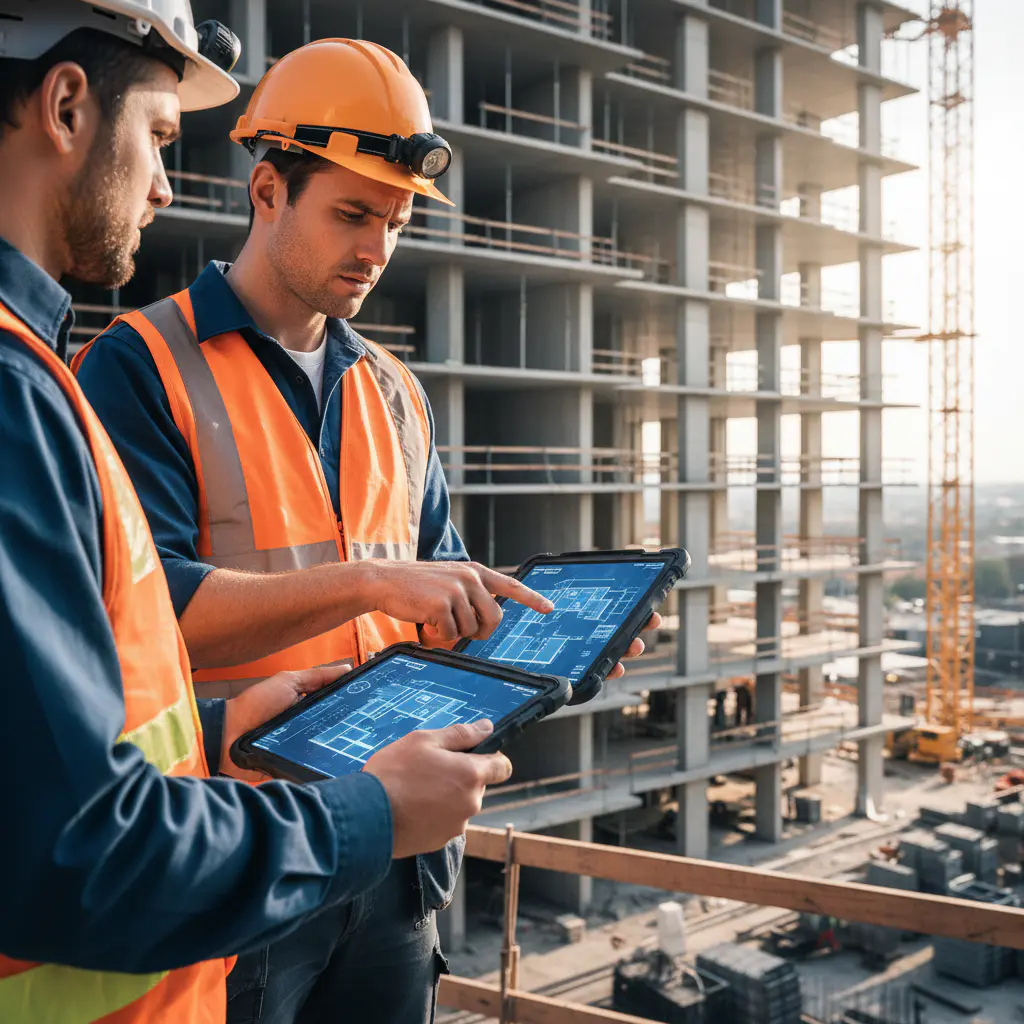 Construction manager reviewing plans